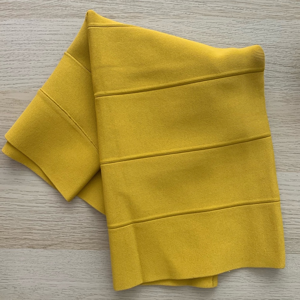 BCBG MAXAZRIA Alexa Bandage Stretch Mid-Length Skirt~Mustard (Sunshine) Color